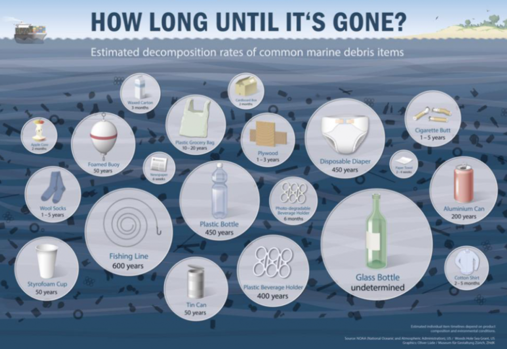 Estimated decomposition rates of common marine debris items