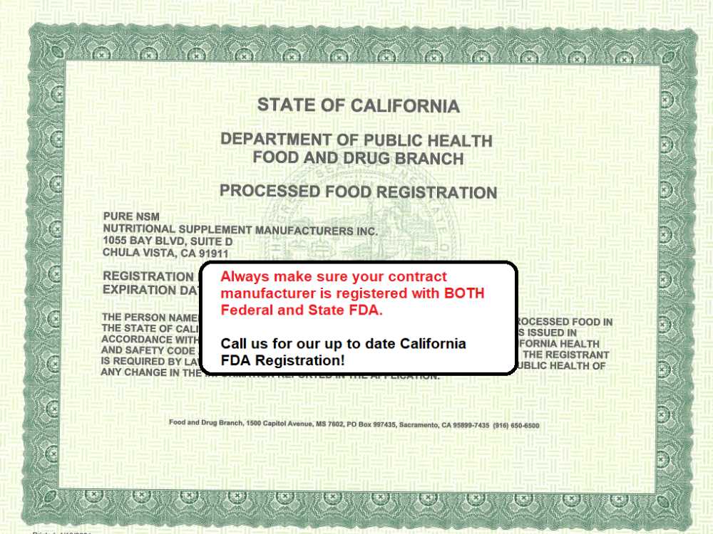 California FDA Registration