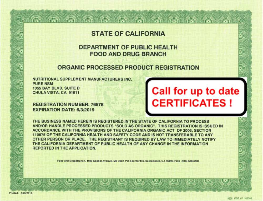 FDA-California Organic Processed Product Registration