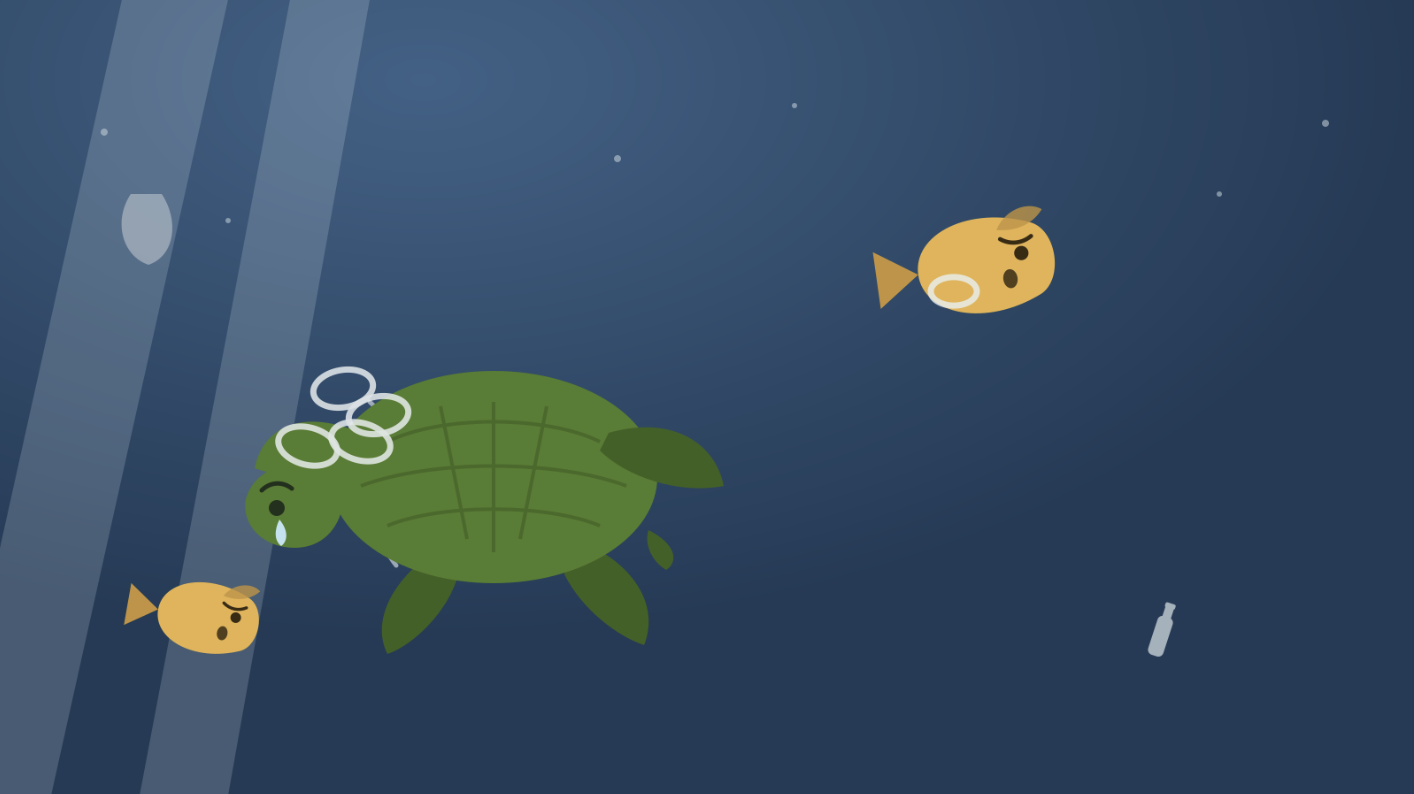 Sea turtles and fish don't distinguish plastic rings and bags from food or open water