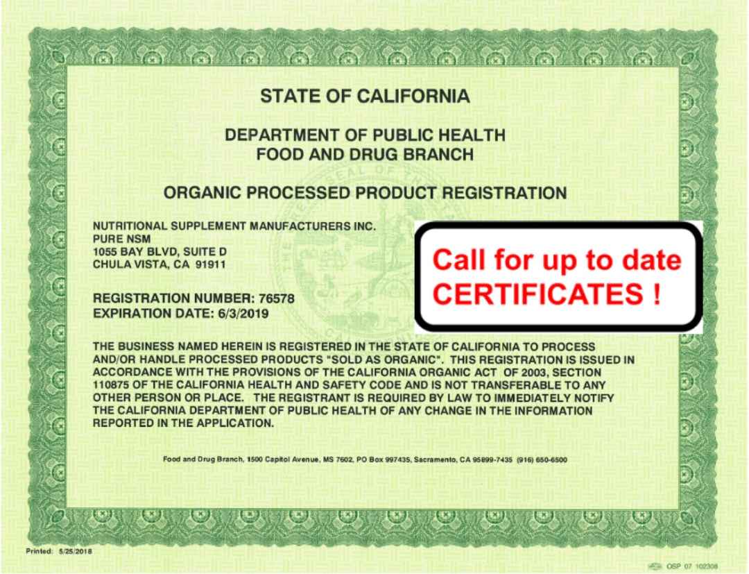 CA State Organic Certificate