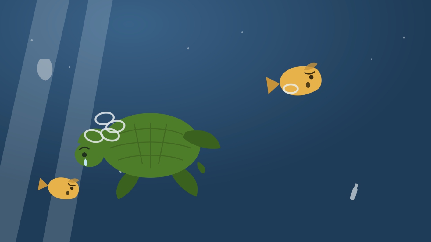 Sea turtles and fish don't distinguish plastic rings and bags from food or open water